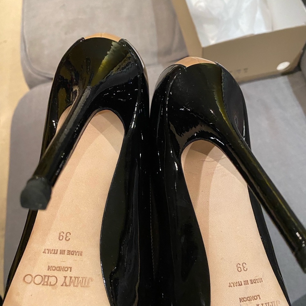 💅🏻💖Jimmy Choo Sepia Two Tone Nude & Black Patent Heels - Picture 12 of 13